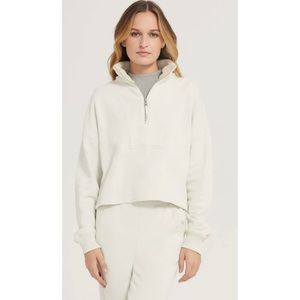 Something Navy Quarter-zip Sherpa Collar Sweatshirt, Ivory, Size Small, NWT